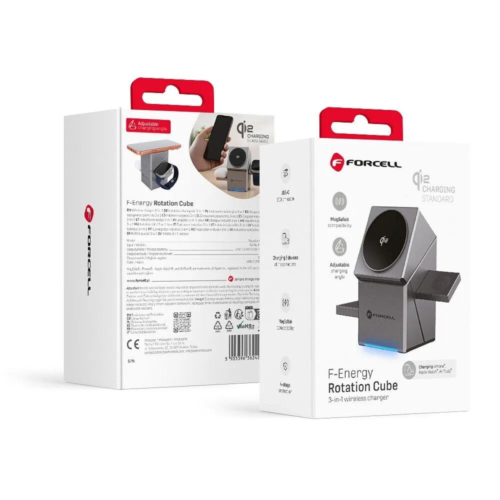 Indukční nabíječka Forcell F-Energy 3v1 Rotation Cube Qi2 s MagSafe