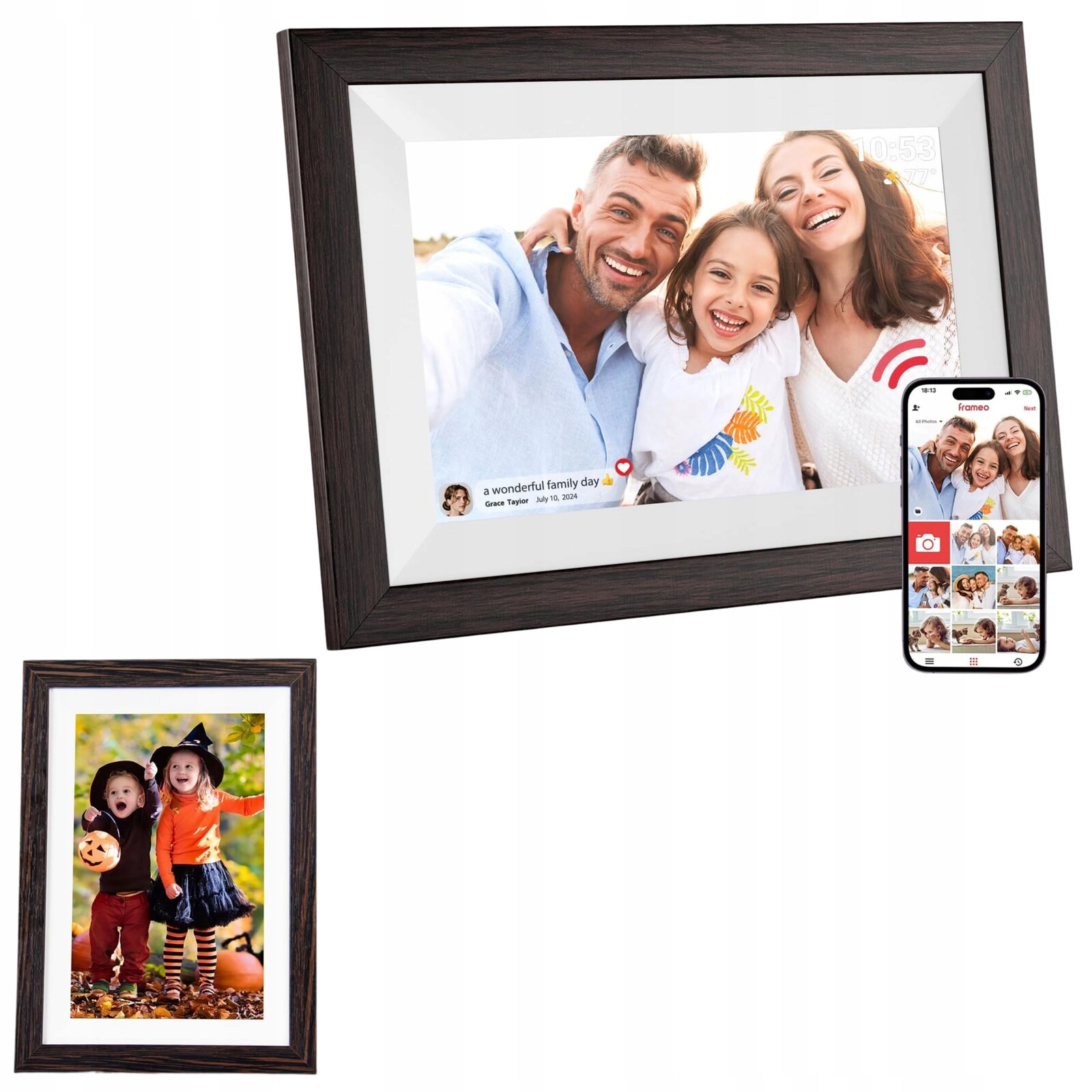 Digitální Rámeček na WiFi fotografie 25 cm Ips Hd Dotykový displej 32 Gb Tmavě hnědá barva