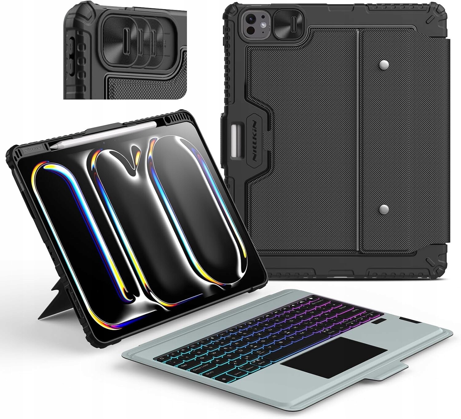 Pouzdro s klávesnicí pro iPad Pro 13 M4 2024 Nillkin Magic Trackpad černé