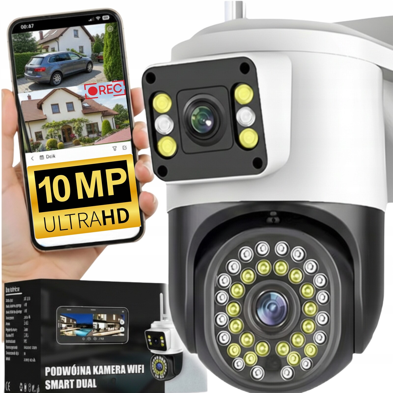 Dvojitá Wifi Kamera Ip Smart Venkovní Otočná Uhd 10MP Zoom Aplikace