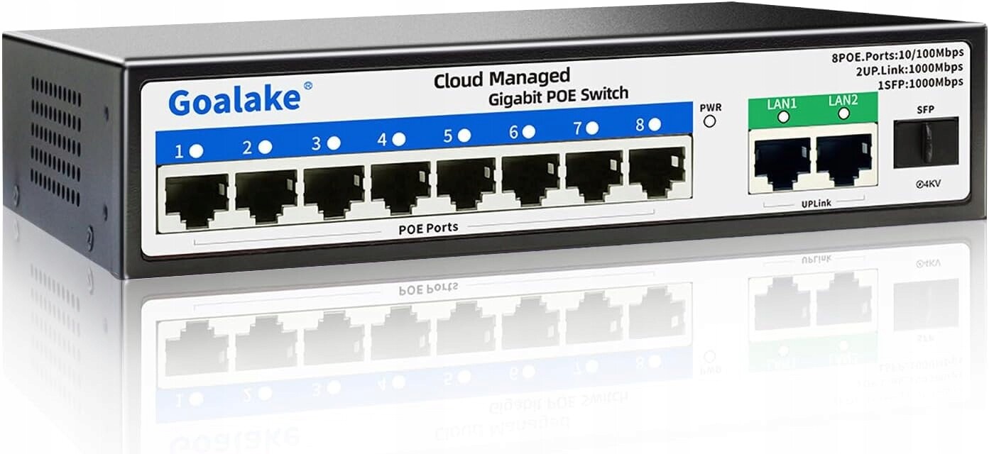 Goalake PS308G 8x port switch Poe přepínač 120W 802.3af/at Lan Vlan