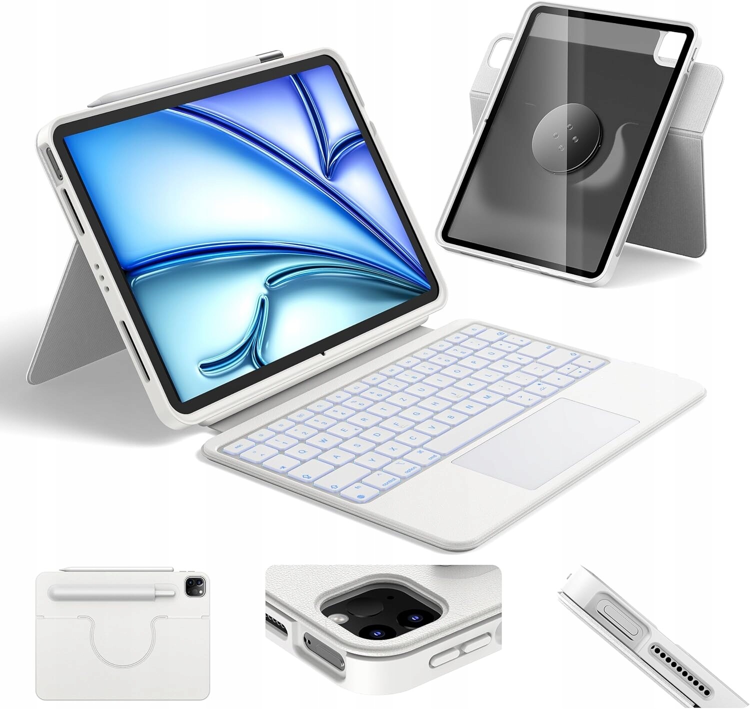 Pouzdro s klávesnicí pro iPad Air 11 a Pro 11 otočné o 360° Hou Qwertz bílé