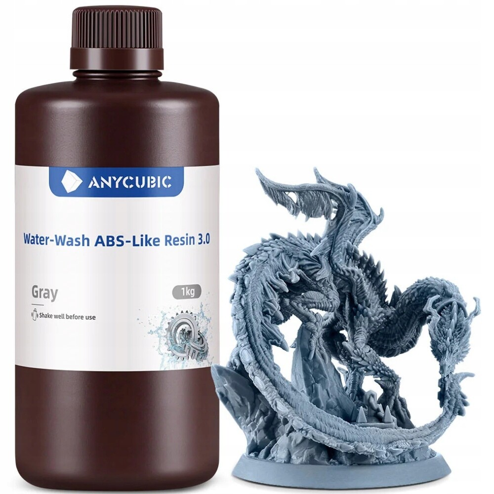 Uv pryskyřice Anycubic Water-Washable ABS-Like 3.0 Šedá 1 kg 1 l Omyvatelná Vodou