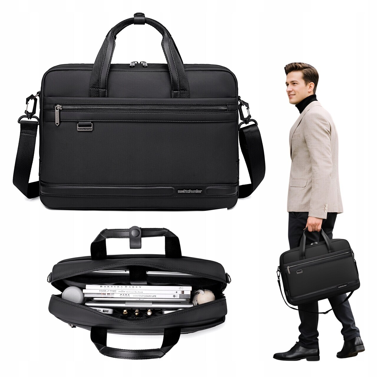 Černá taška přes rameno pro notebook 15,6 na A4 9L, vhodná pro práci na vysoké škole