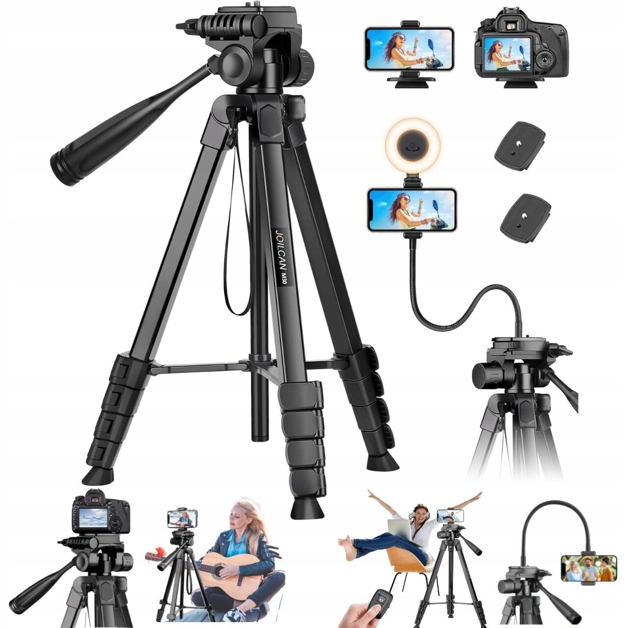 Stativ s dálkovým ovládáním pro fotoaparát a telefon 206 cm černý Joilcan