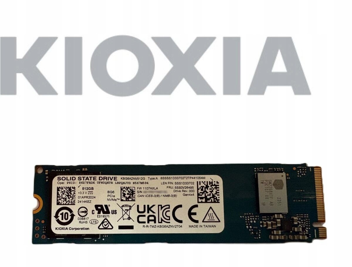 Ssd disk NVMe 512 Gb Kioxia BG6 M.2 PCIe Gen4 Opal KBG6AZNV512G Lenovo Fru
