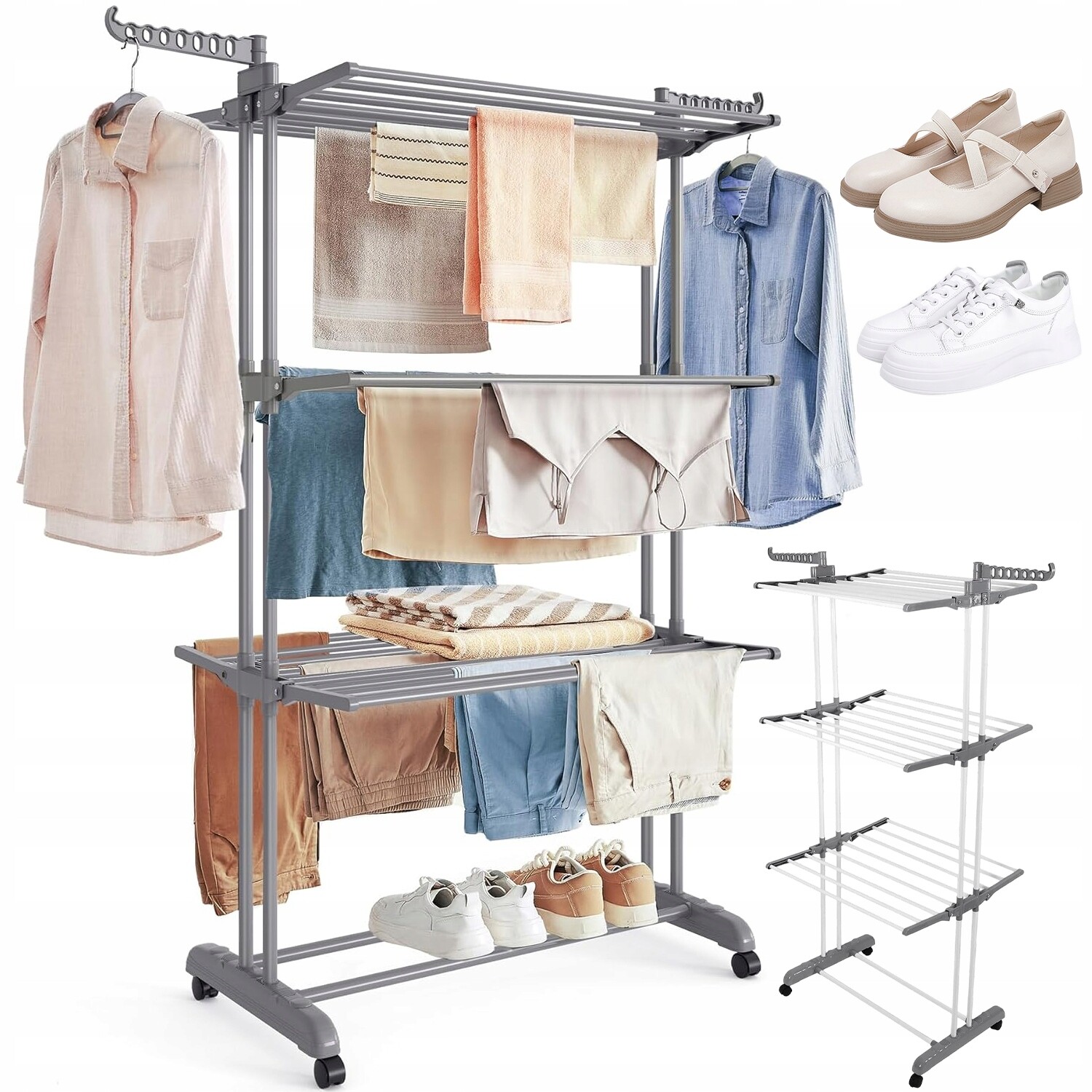 Sušák Rozkládací Stojanový S Věšáky 4 Úrovně XXL 179 X 126 CM