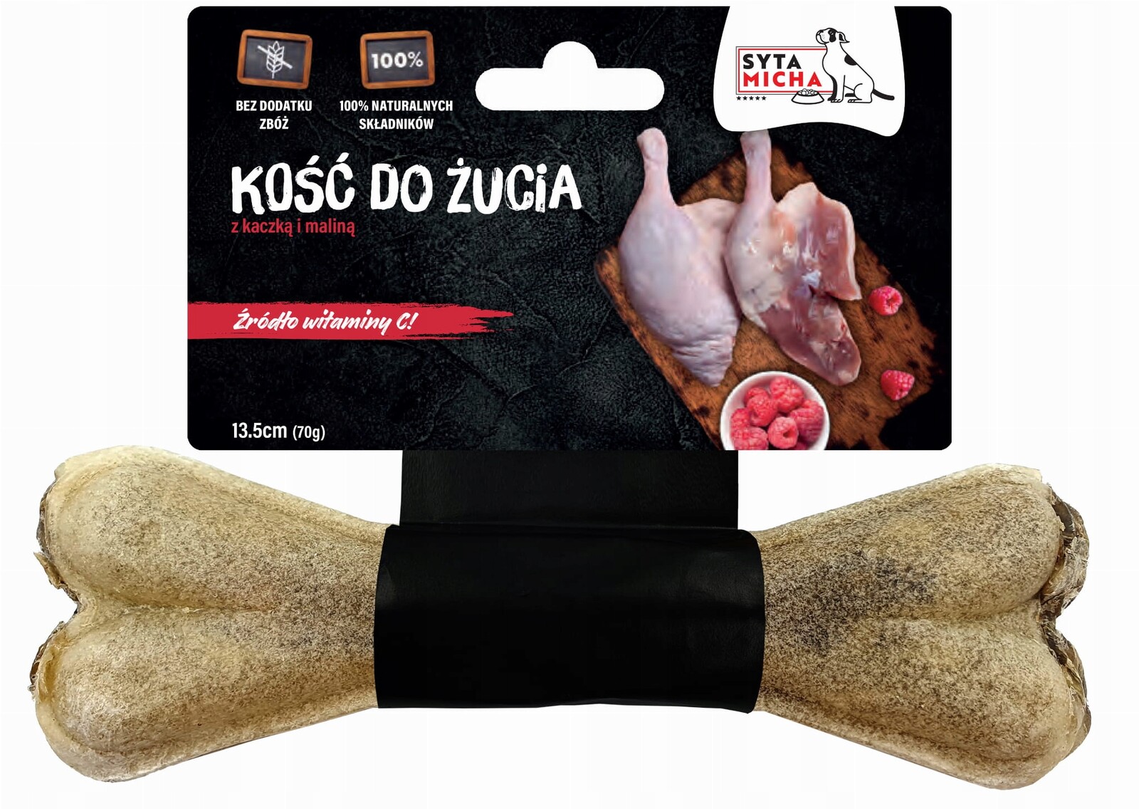 Psí pamlsek Syta Micha žvýkací kost s kachnou a malinou 13,5 cm