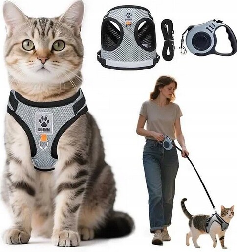 Sada 5 m nastavitelných popruhů a automatického vodítka pro kočky M