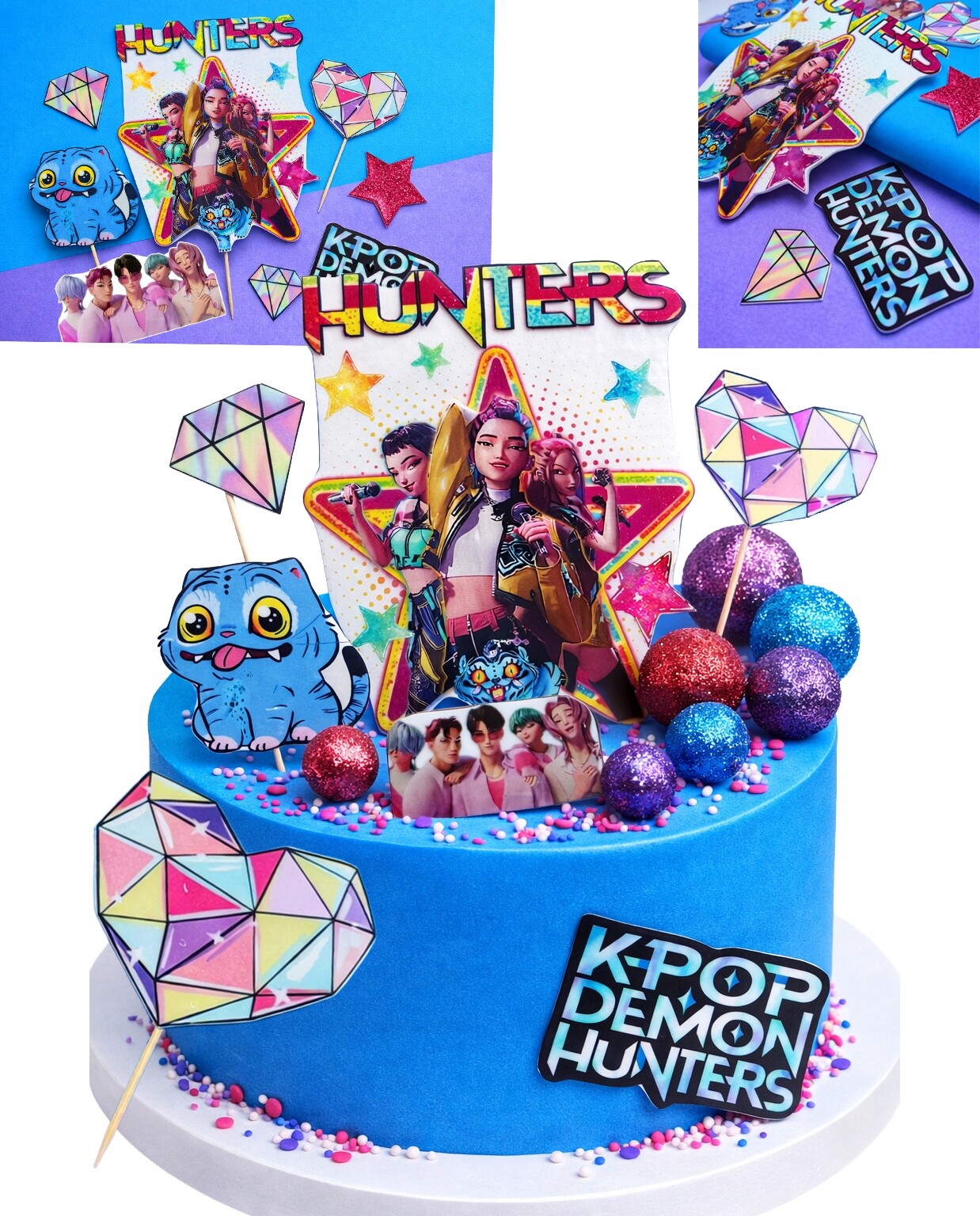 Figurky 2D Velká sada na dort K-pop Demon Huntrix Zápich dekorace oplatek