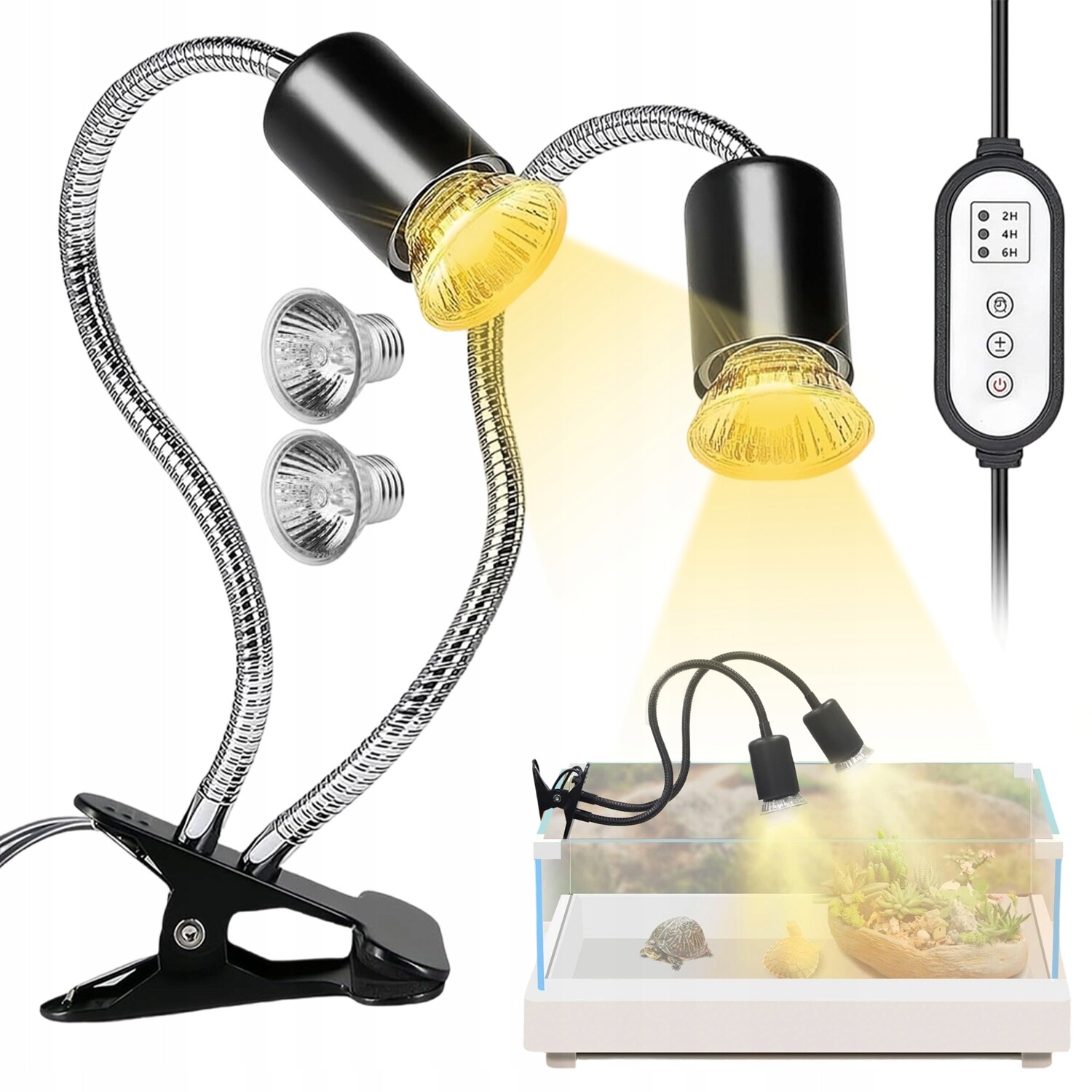 Topná Lampa Želva, 2 Žárovky Uva Uvb 50W Topná Lampa Pro Plazy