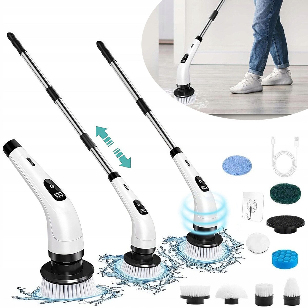 Elektrický Kartáč Na Čištění, Nastavitelná Výška, 8 Nástavců