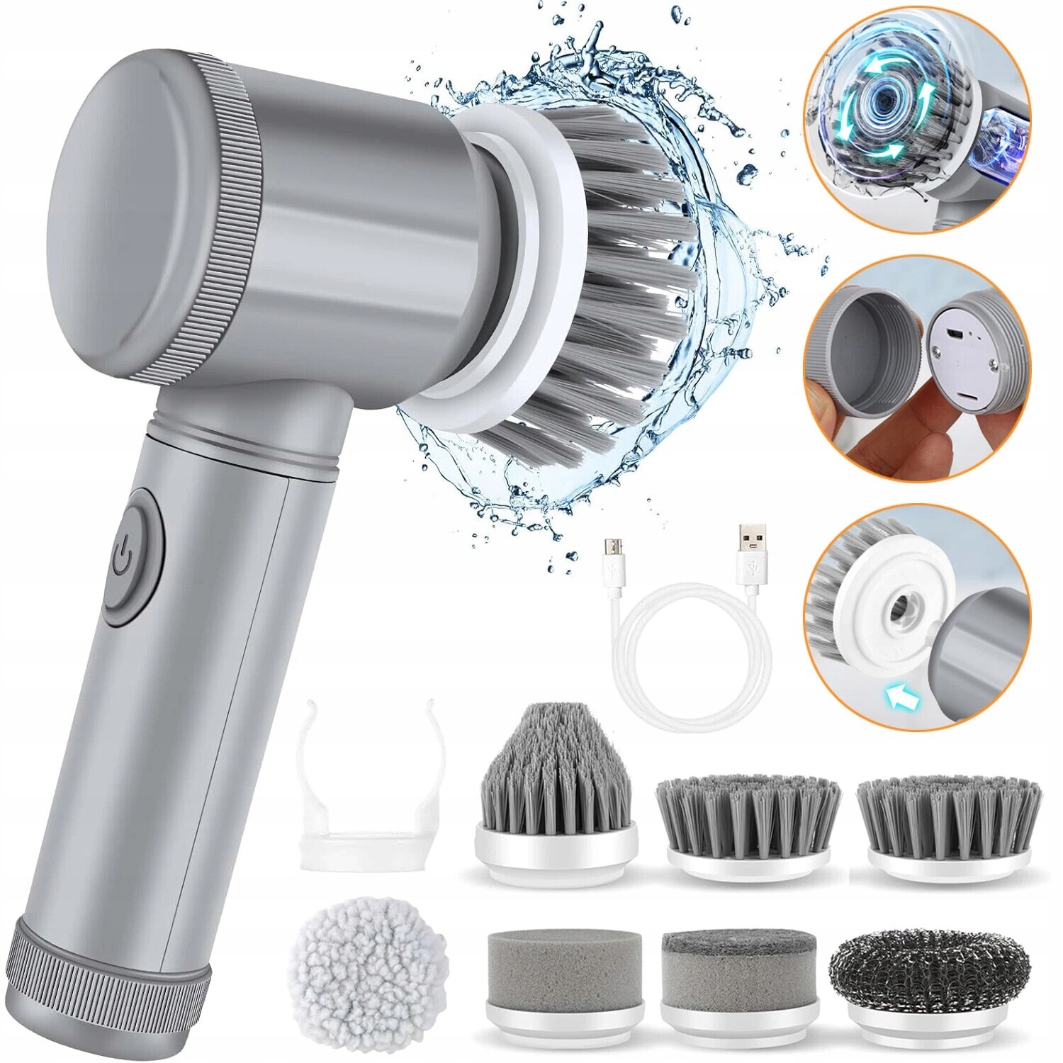 Elektrický Čisticí Kartáč 5V1 Otočný 360° Usb Bílý