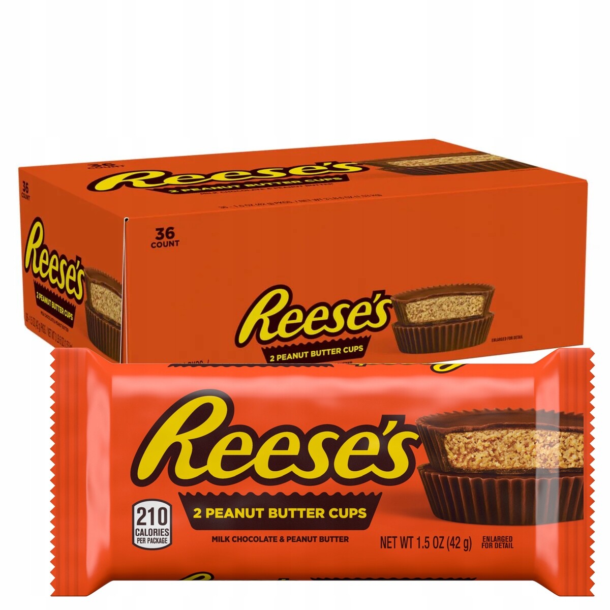 Čokoládové Čokoláda Arašídové máslo Reese's 2 Peanut Butter Cups 42g 36 Ks