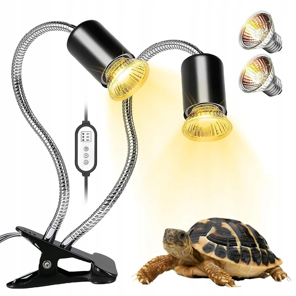 Topná Lampa Pro Plazy 2X Žárovka E27 50W Časovač Uva Uvb Terárium