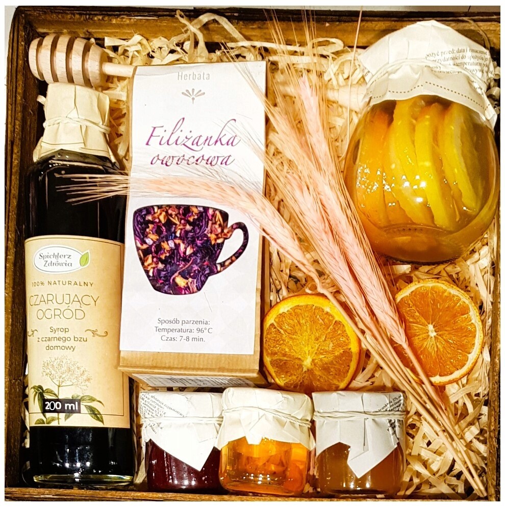 Koš Box Dárková Sada Dárek Sirup Čaj Citron Květiny Dárek