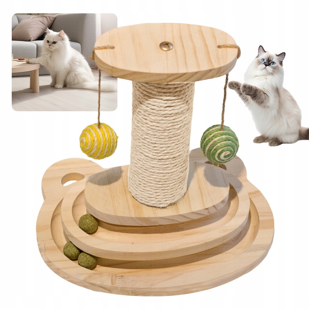 Škrabadlo pro kočky s hračkami Závěsné míčky Pírko na pružině Koťátko