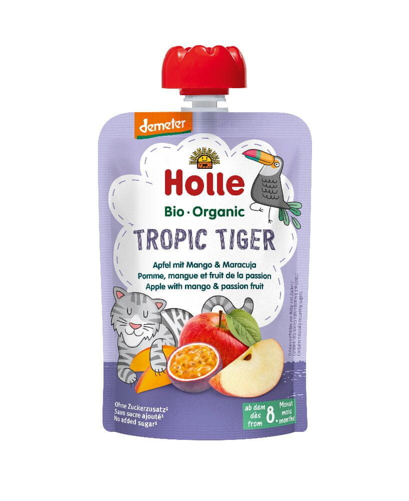 Holle Bio Tropic Tiger 100% ovocné pyré jablko, mango, maracuja 6 x 100g