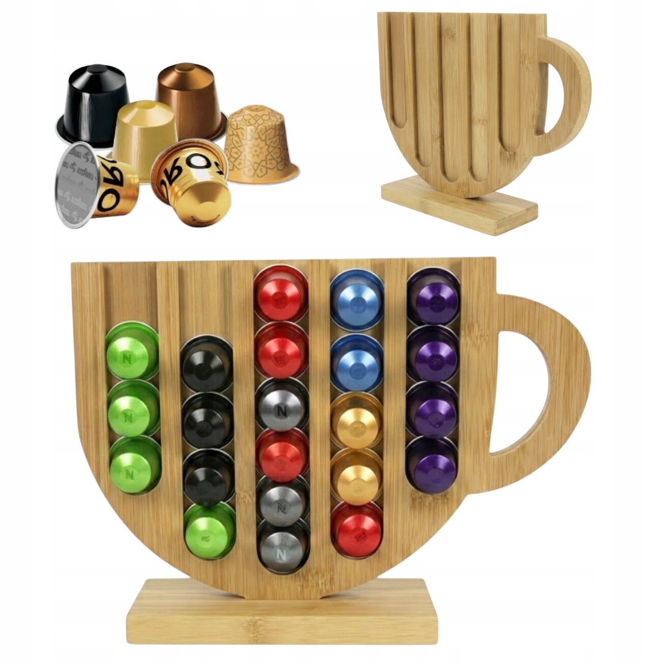 Stojan Na Kapsle Nespresso Zásobník Na Kávu 24 Ks Bambus Šálek