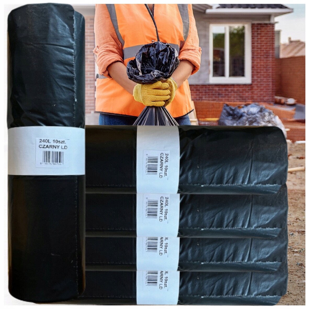 Pytle na odpadky 240L stavební 5 rolí profesionální extra silné 40µm