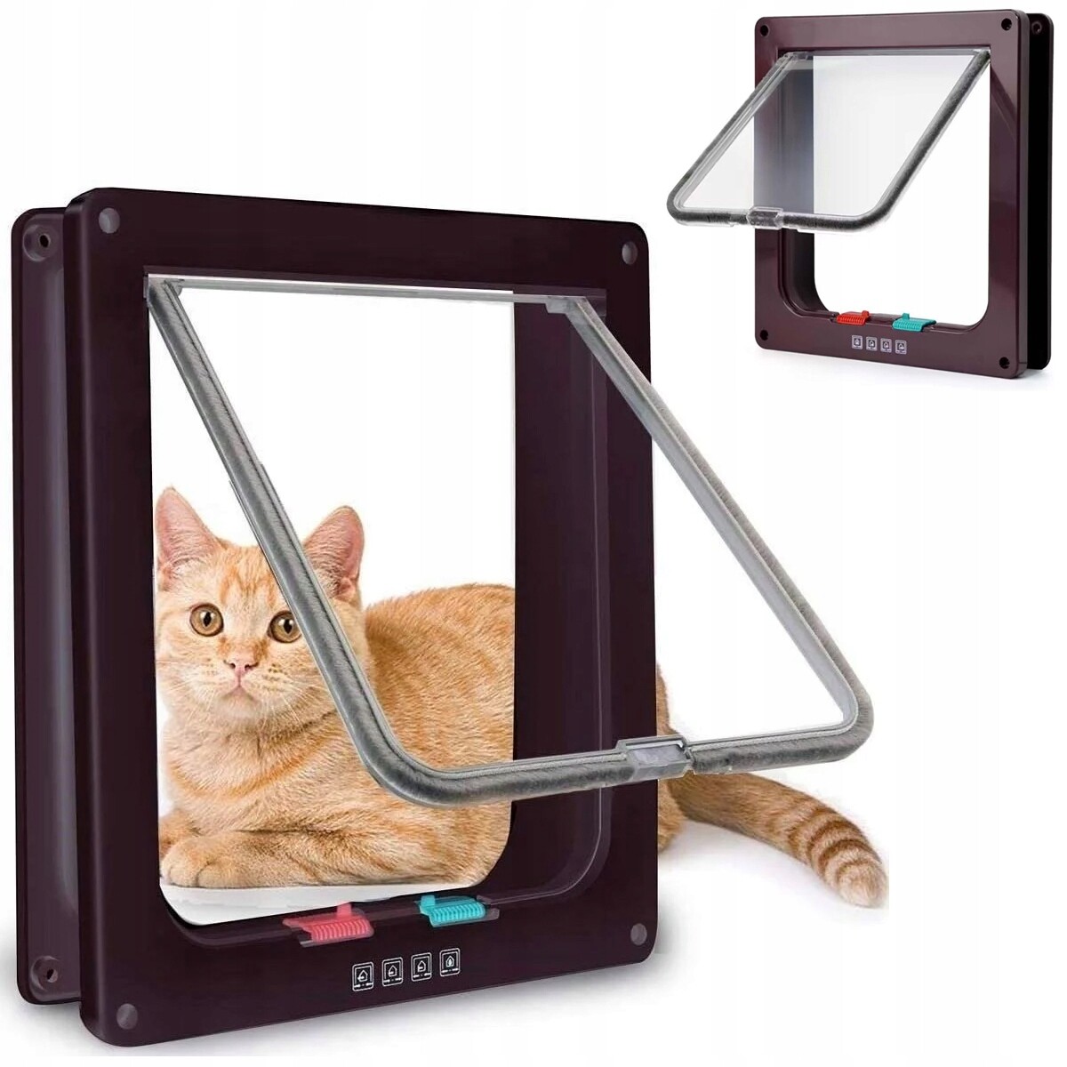 Kyvadlová Dvířka 4-WAY pro psa kočku Dzrwi s Klapkou Oboustranná XL Hnědá