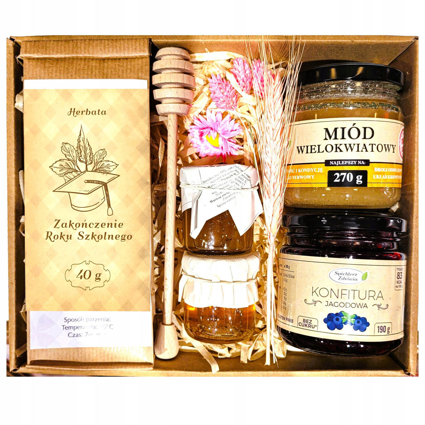 Koš Dárková Sada Dárek K Narozeninám Svátku Med Květiny Čaj