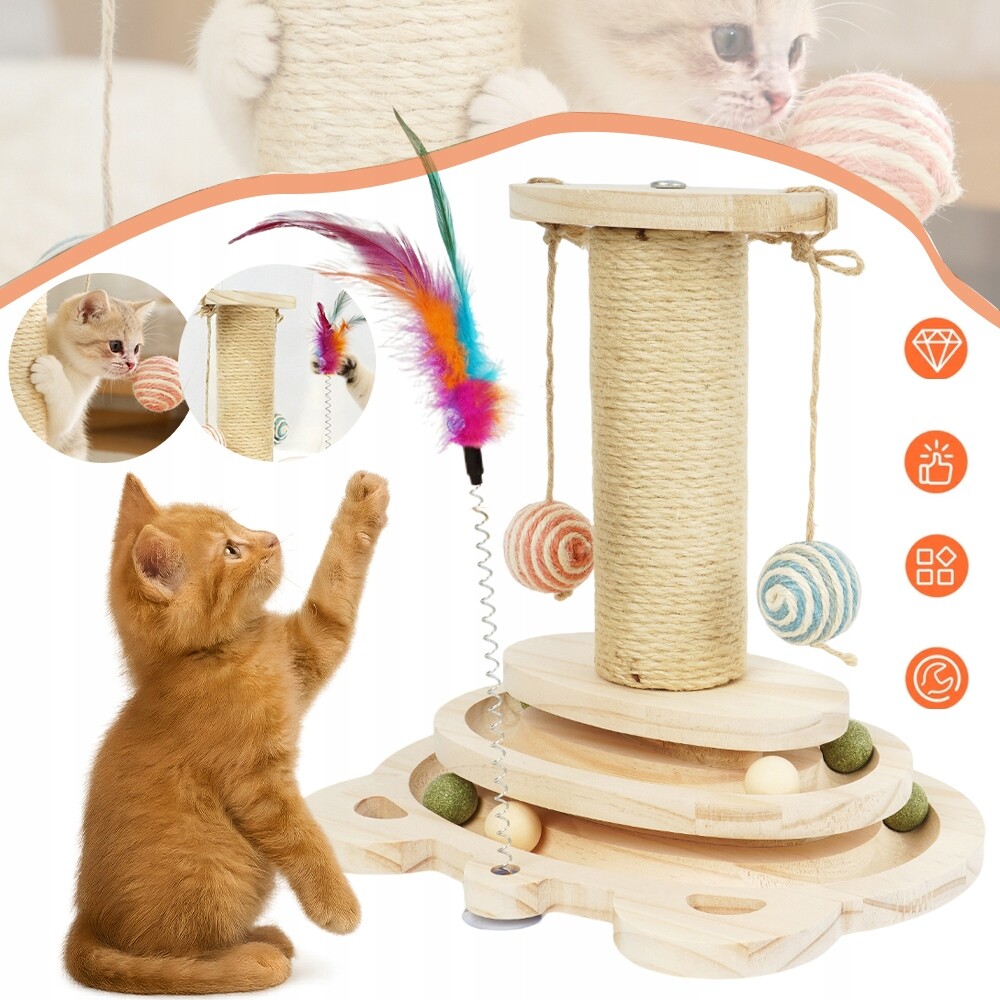 Škrabadlo Pro Kočky Interaktivní Hračka S Tříúrovňovým Otočným Talířem