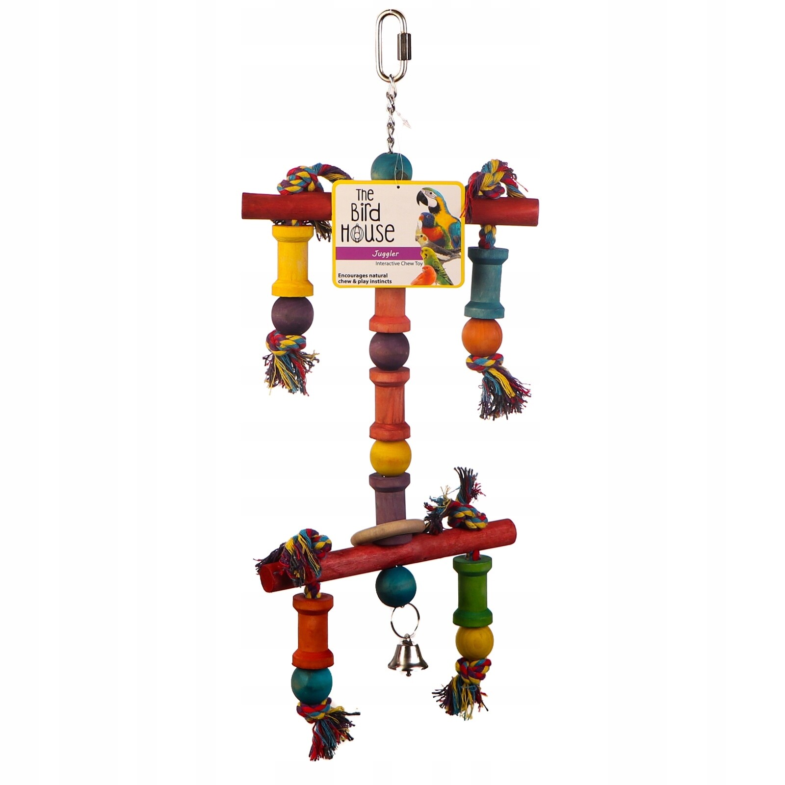 Dřevěná Hračka Pro Papouška Do Klece Závěsné Kousátko S Zvonečkem