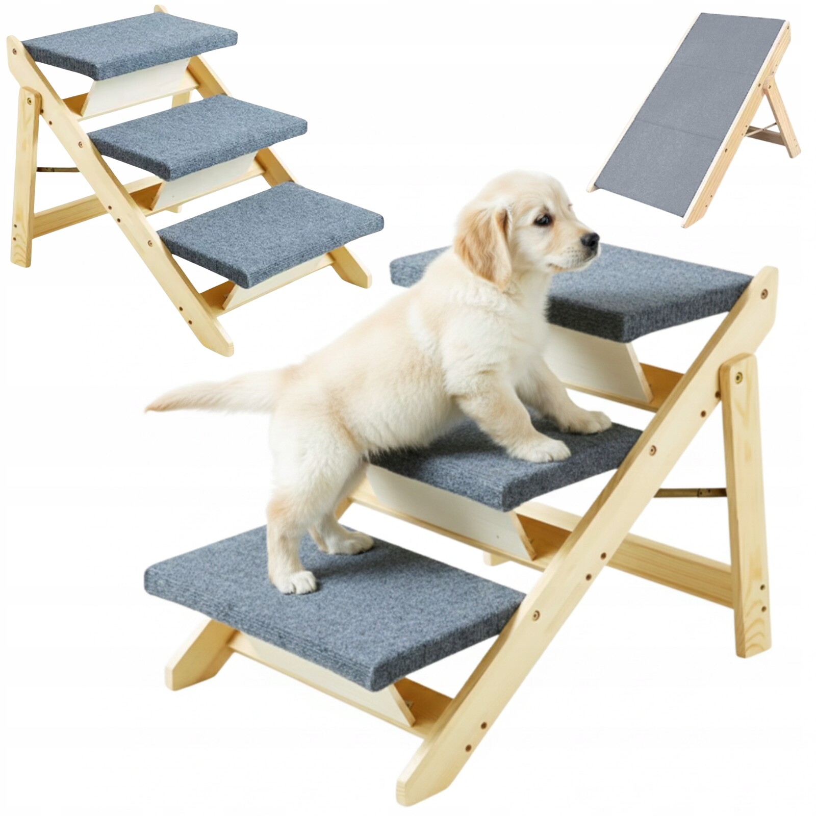 Schody Rampa Pro Psa 2v1 Schody Plošina 3 Stupně Stabilní Dřevěná