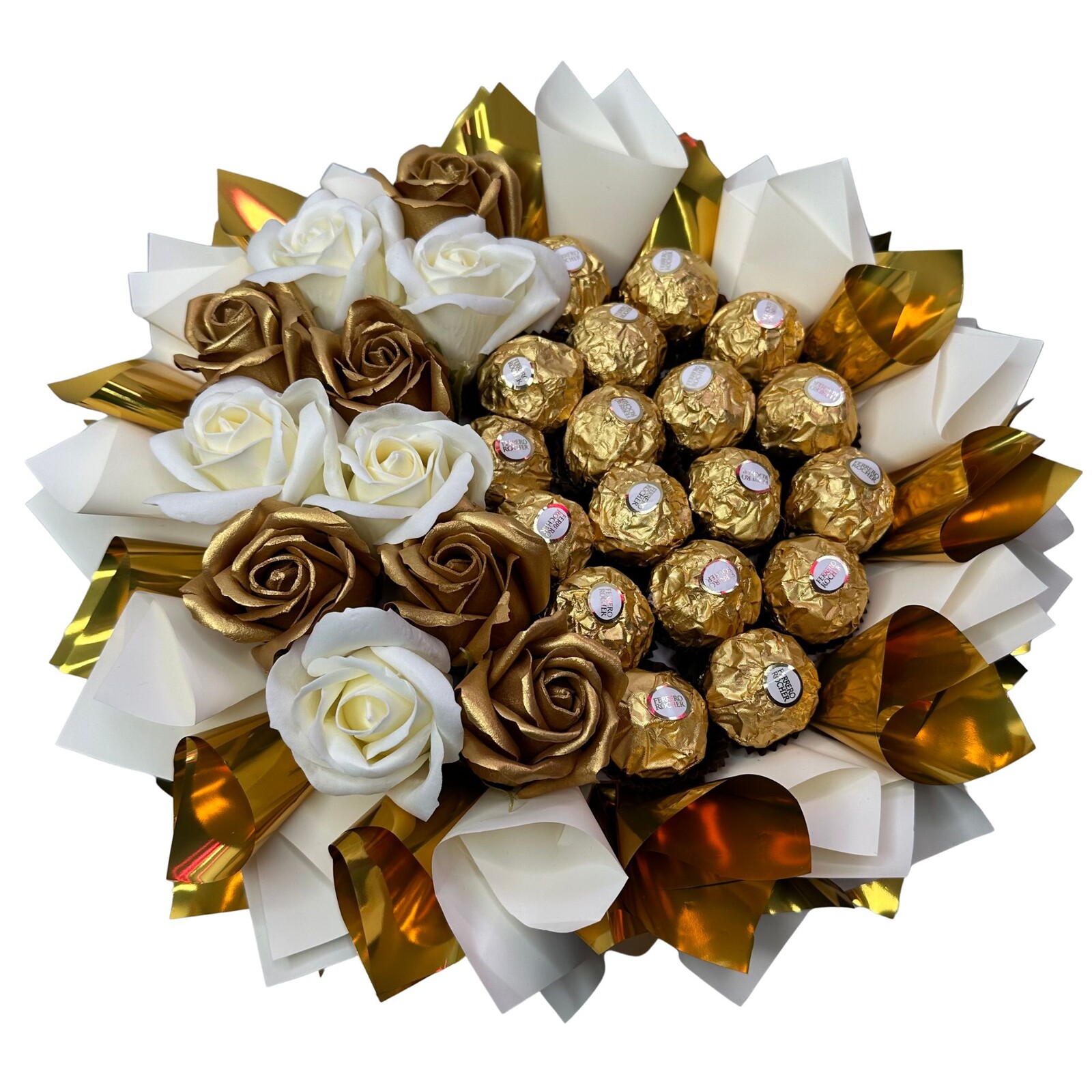 Dárková Sada Kytice Sladkostí Ferrero Krémově Zlatá Narozeniny Svatba