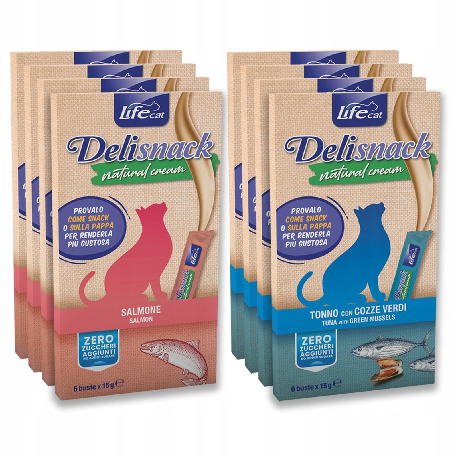 Life Cat Deli Snack Natural Cream 6x15g 8 ks MIX rybích pochoutek