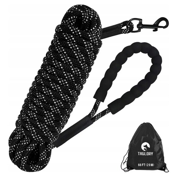 Dlouhá vodítko pro psa 20 m černá pro učení a procházky