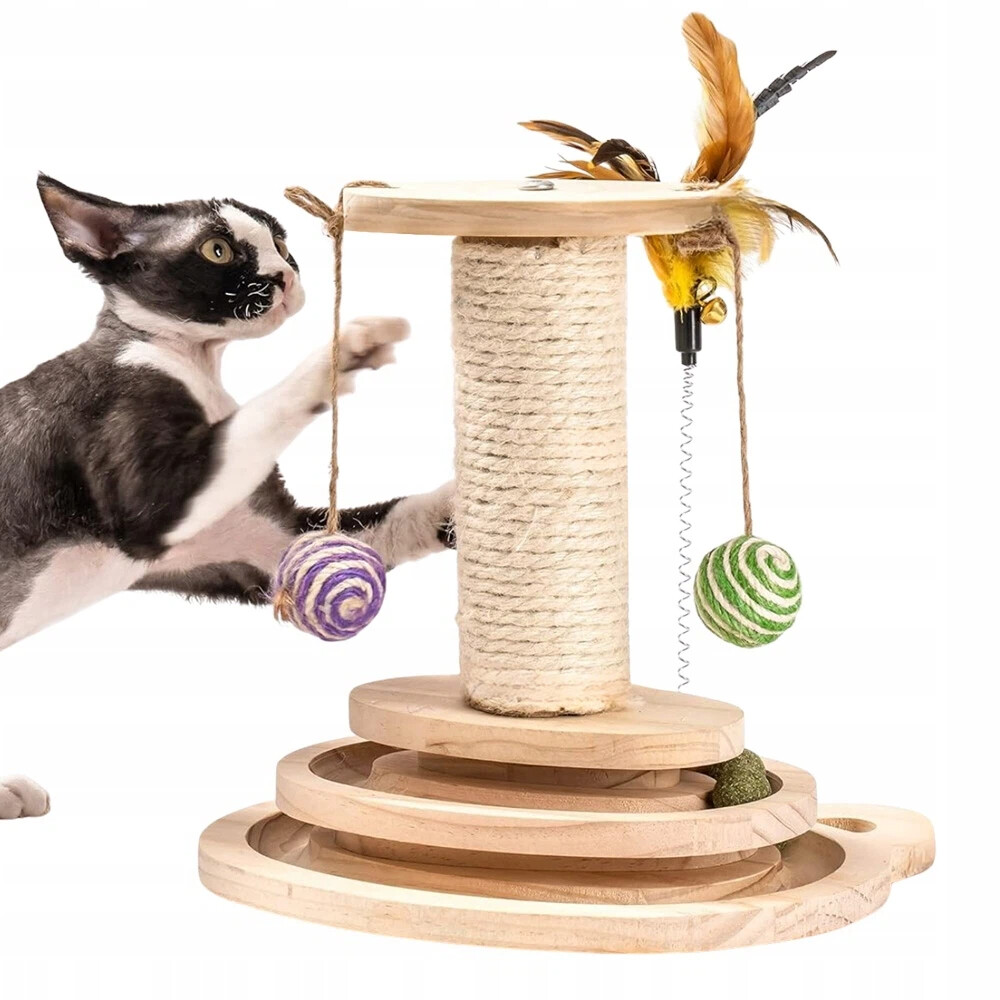 Škrabadlo Pro Kočky Škrabací Sloupek Hračka Věž 4V1 Pírko A Míčky Kuličky