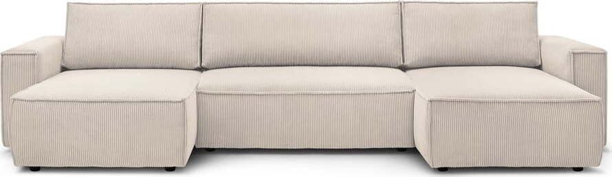 Béžová manšestrová rozkládací/s úložným prostorem rohová pohovka (do 