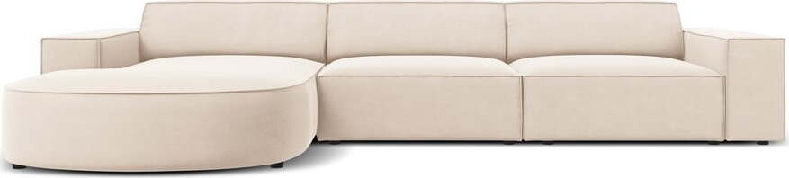 Béžová sametová rohová pohovka (levý roh/s lenoškou) Jodie - II. jakost – Micadoni