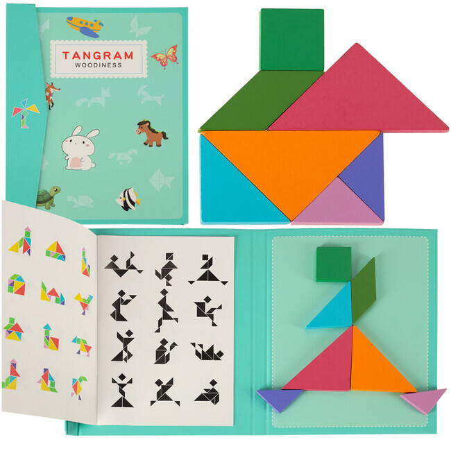 Logická hra Tangram - magnetická kniha, Montessori puzzle, kostky 3D