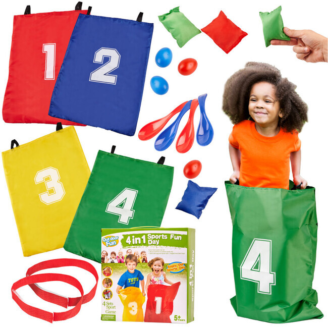 Sada sportovních animací 4 v 1: tašky, šátky, tašky, vejce, lžíce