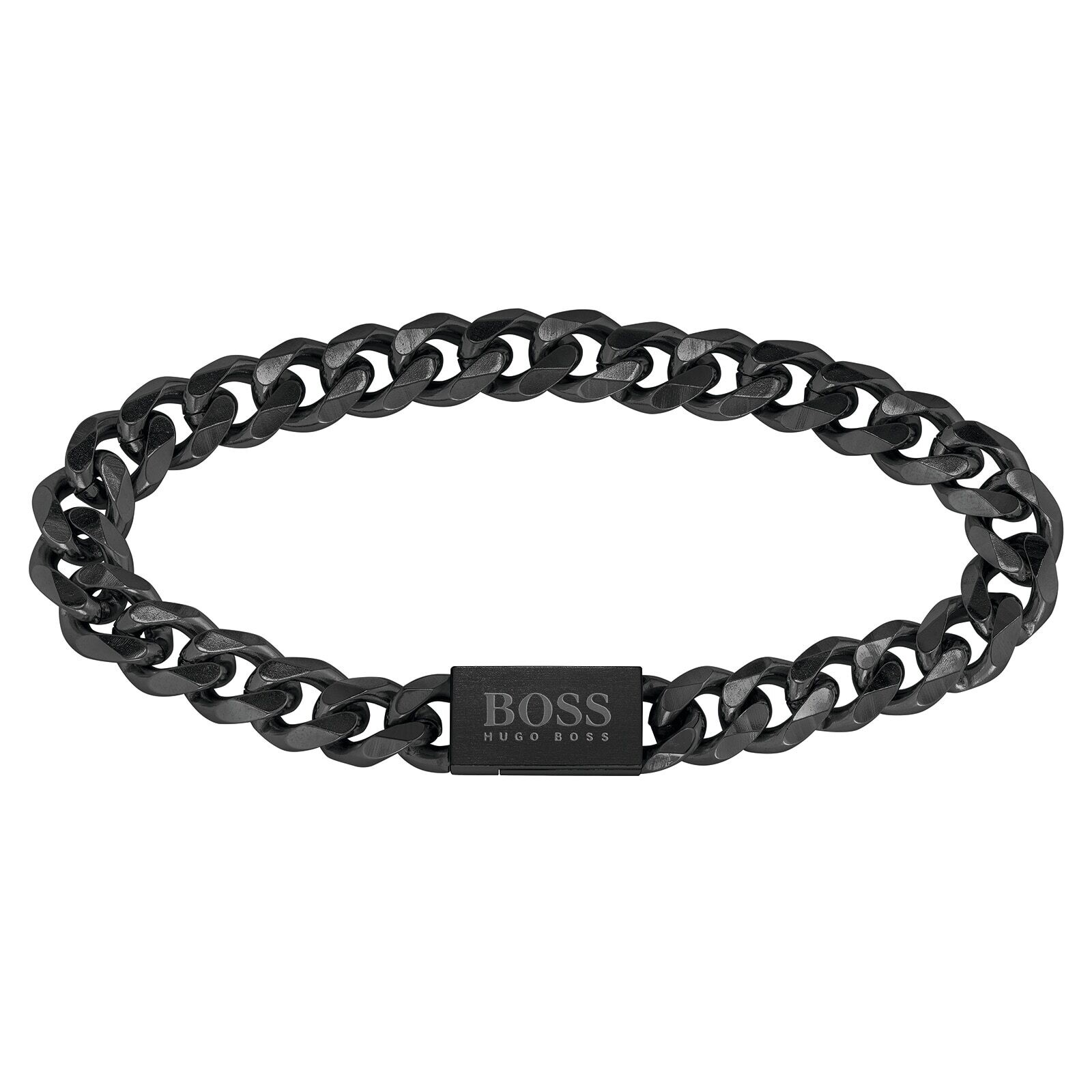 Hugo Boss Moderní černý náramek z oceli Chain Link 1580145 19 cm