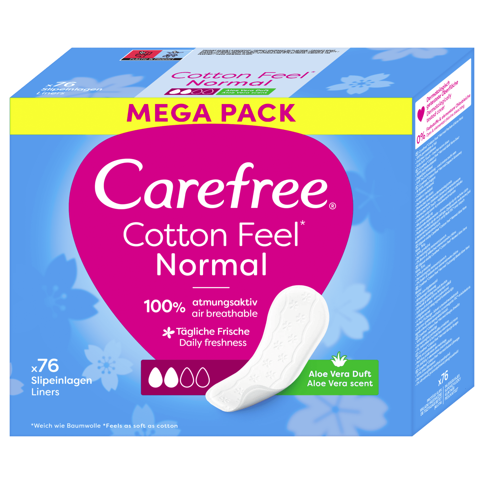Carefree Slipové vložky s výtažkem z Aloe Vera Cotton Feel Normal 76 ks