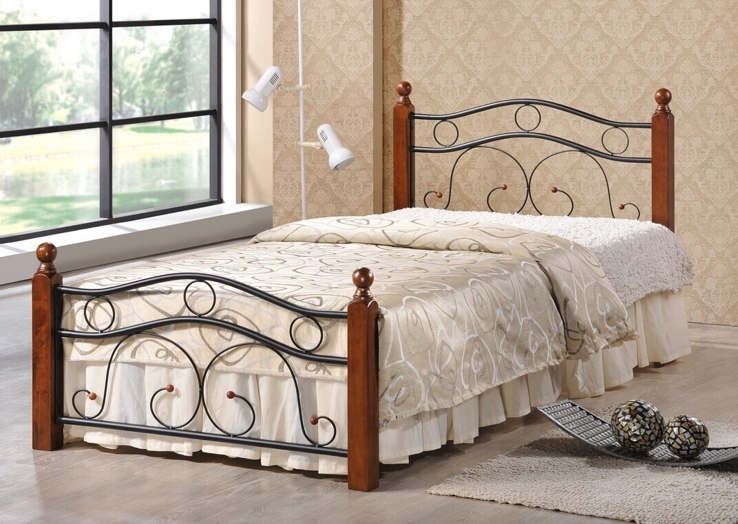 Postel LINDAL 90x200 cm s roštem, masiv/kov, dub divoký