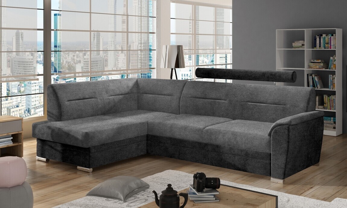 Rohová sedačka NEJBY WILUNA se záhlavníkem, levá, látka Freya, šedá/tmavě šedá