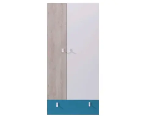 Šatní skříň Planet, dub/bílá/modrá