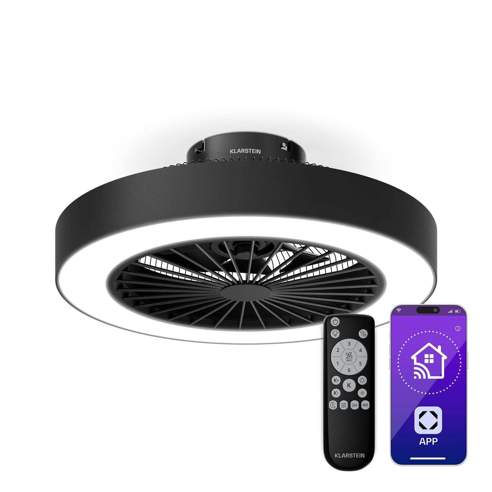 Klarstein Inteligentní stropní ventilátor ZenBreeze se světlem | 48 cm | 16 W | Tichý | LED | Akryl