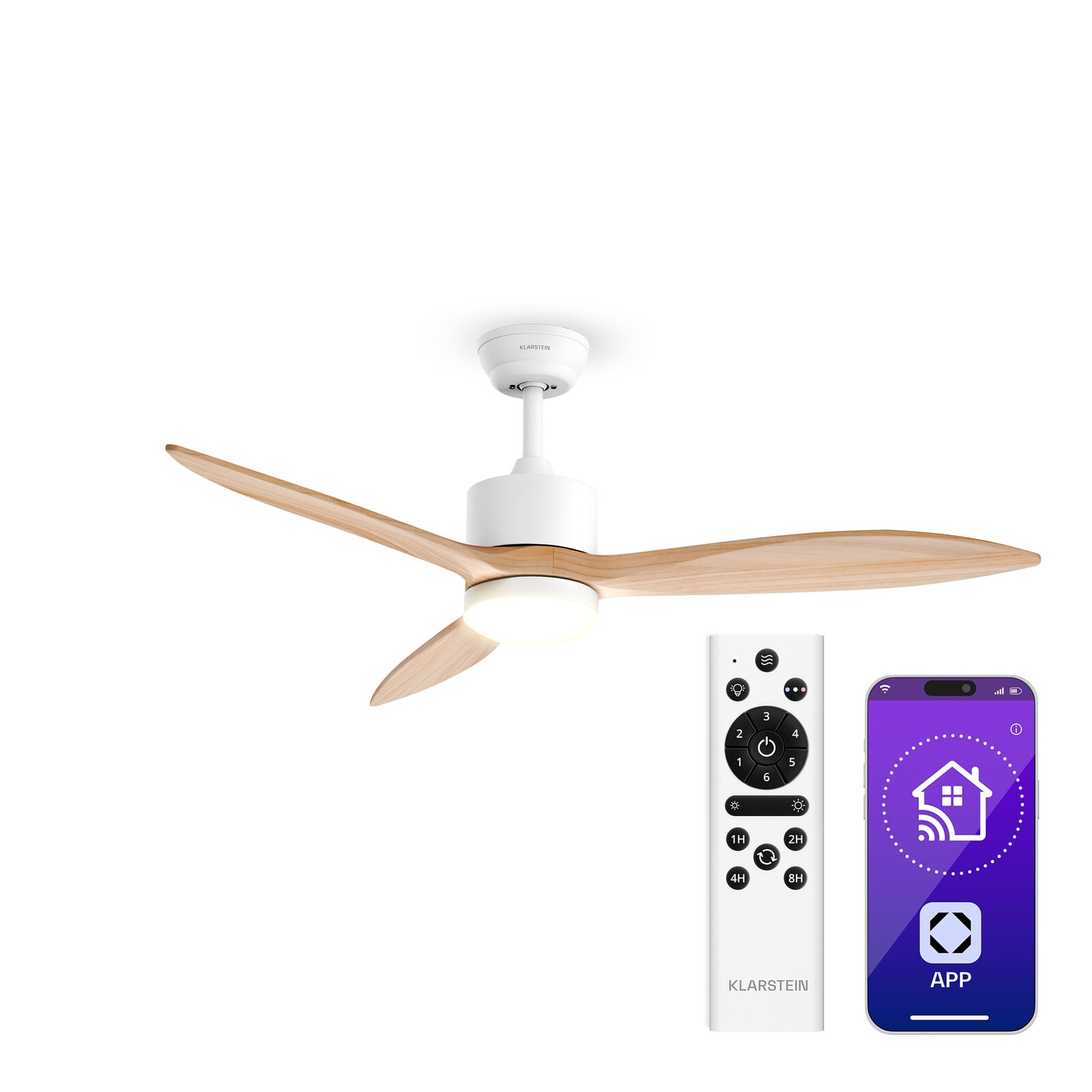 Klarstein SkyBreeze inteligentní stropní ventilátor se světlem | 132 cm | 27 W | Tichý | LED | Dřevo