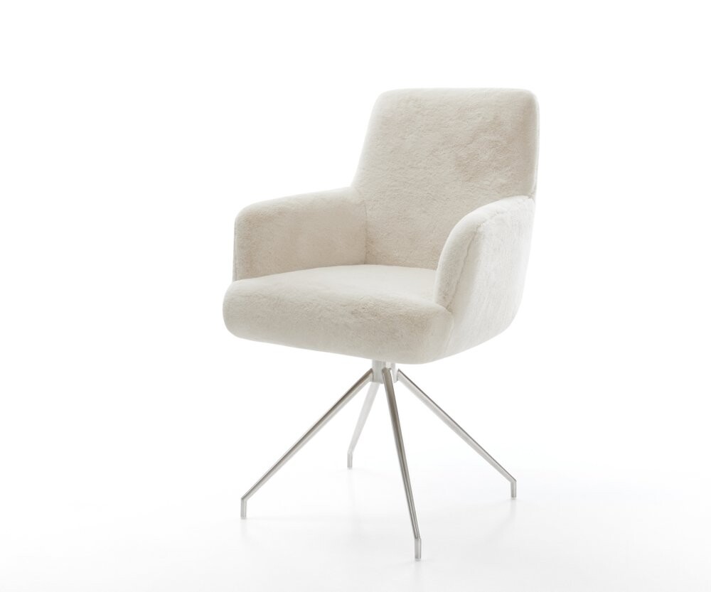 Jídelní židle Heira-Flex s područkami plyšový krémovo-bílá křížová