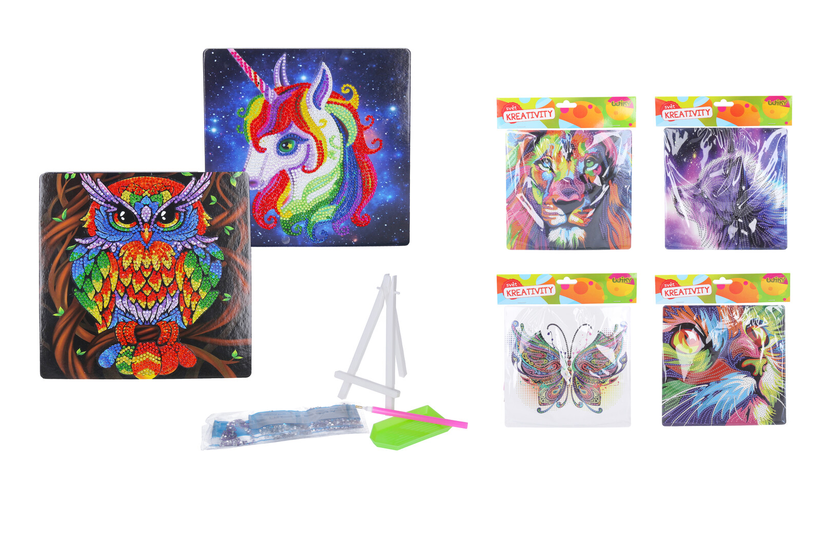 Kreativní set diamond painting 20x20 cm MIX + stojánek