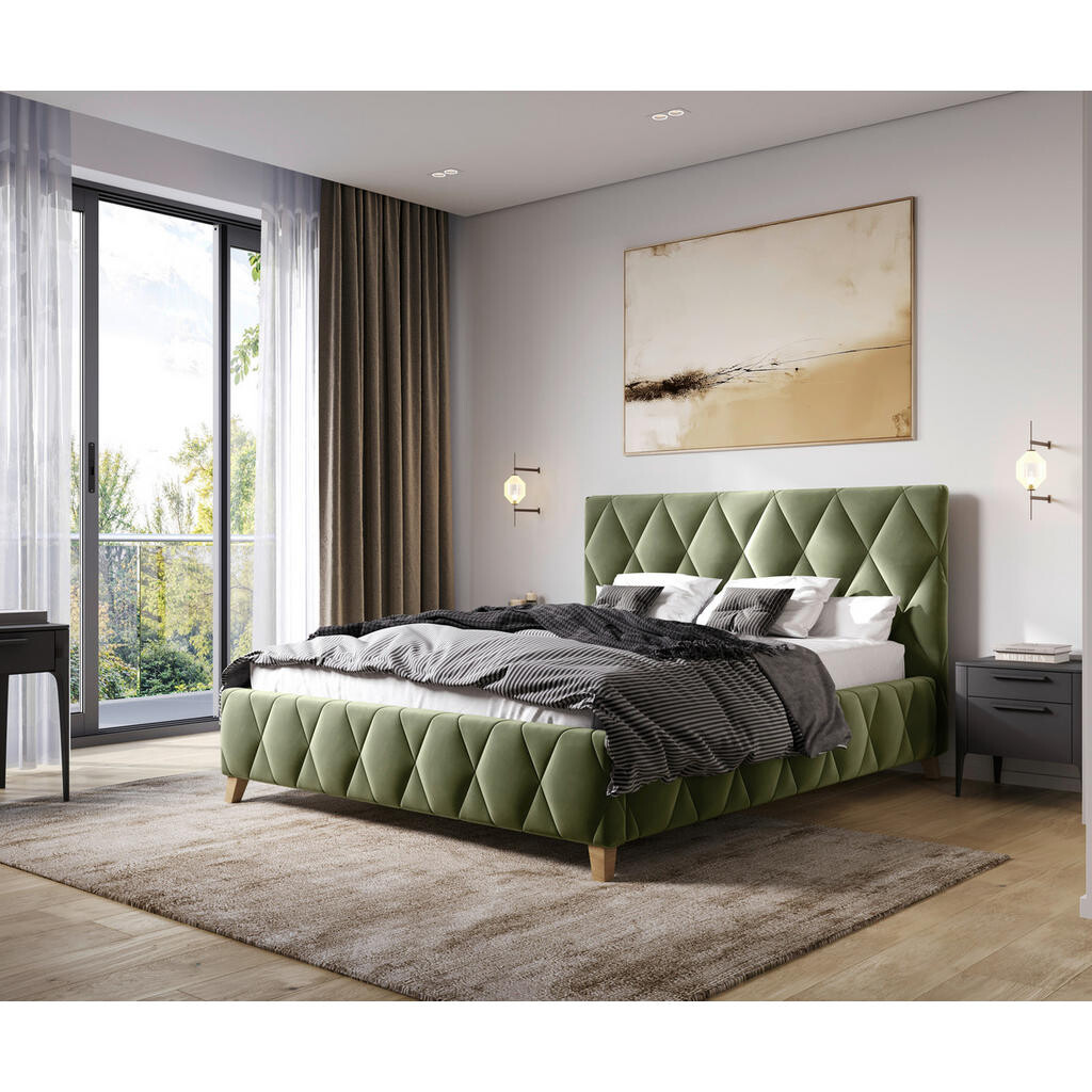 MID.YOU ČALOUNĚNÁ POSTEL, 120/200 cm, olivově zelená