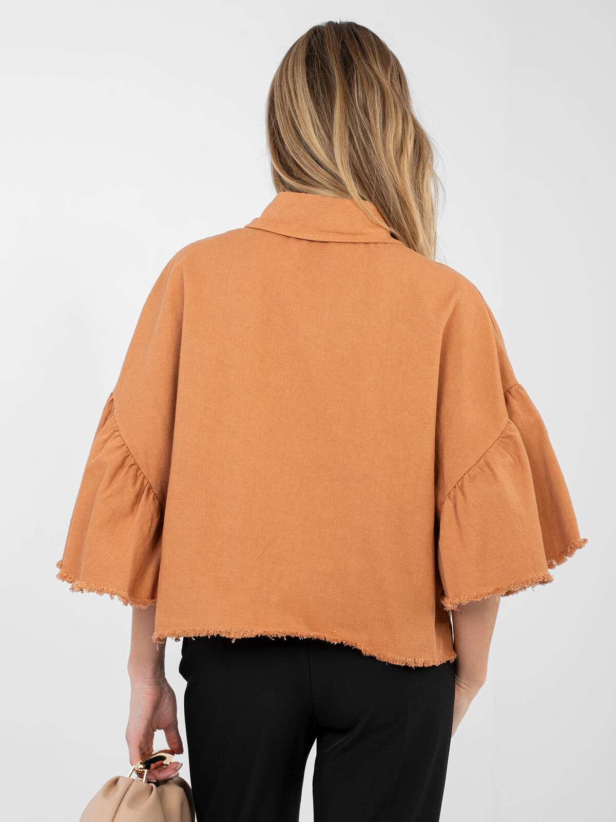 Dámská oranžová bunda s volány