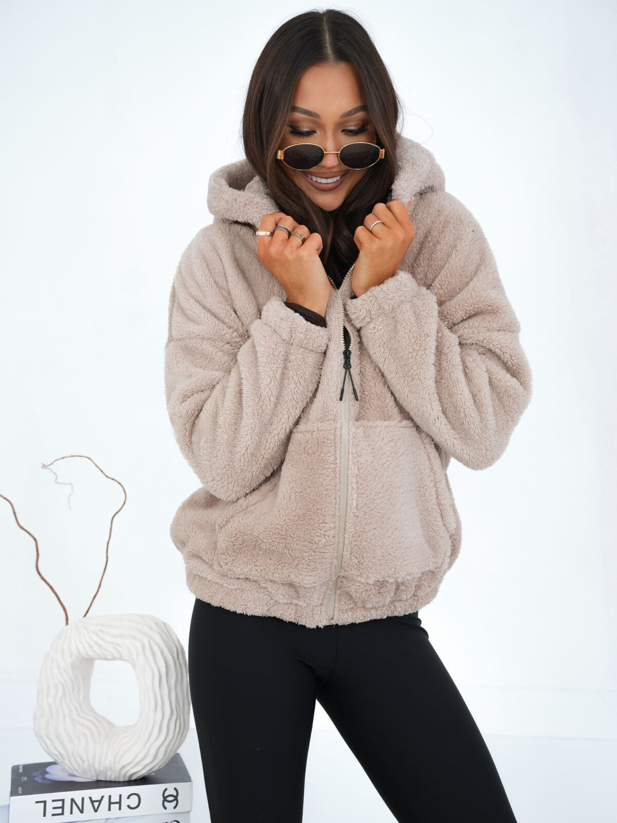 Dámská mikina s kapucí, světle béžová