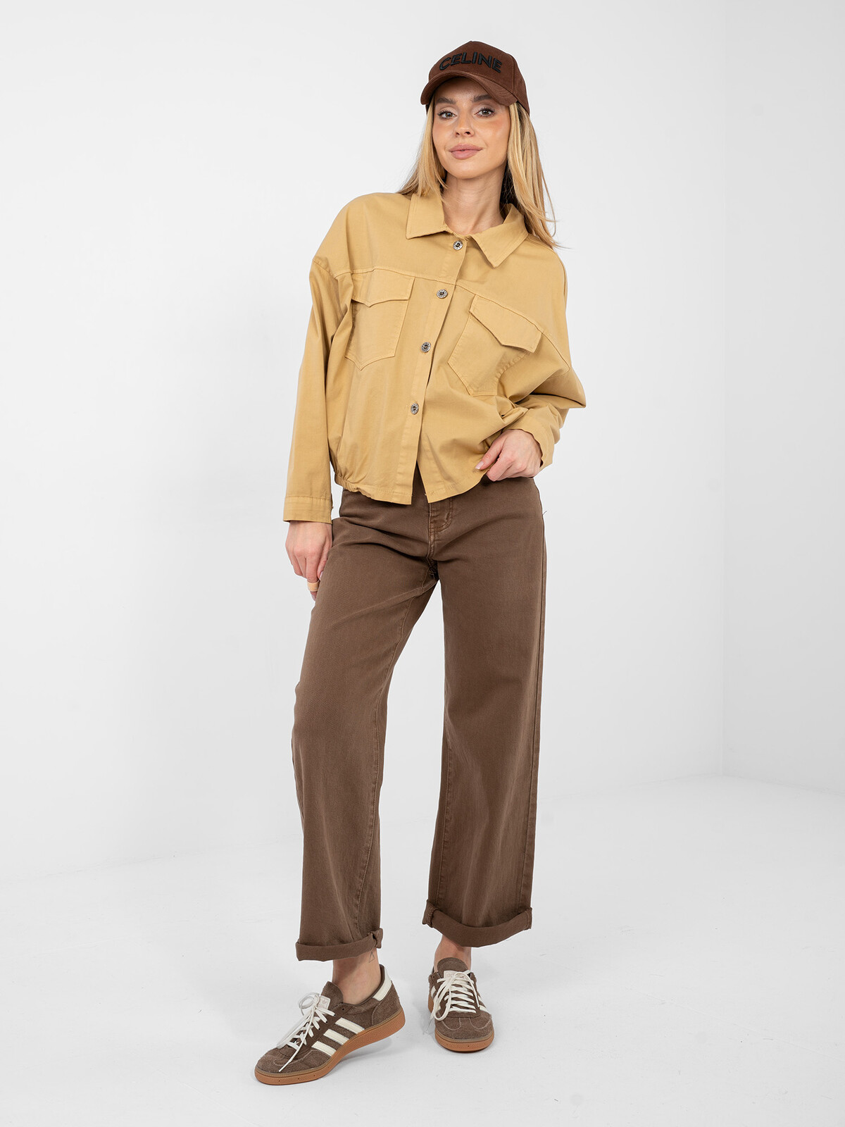 Camelová halenka s dlouhými rukávy